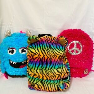 3 pcs Colorful Kids' Furry Backpack